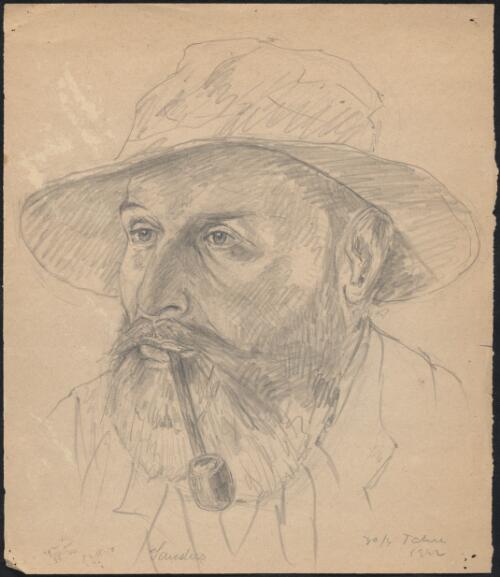 Study of Sandor with a pipe, a Dunera boy at Tatura, Victoria, 30 April, 1942  / Theodor Engel