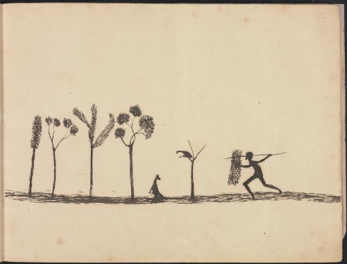 Aboriginal man hunting kangaroo, Wahgunyah Region, Victoria, 1881 / Tommy McRae