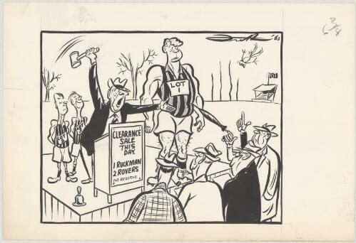 Clearance sale this day, ruckmen and rovers, Victoria, 22 May 1963 / John Frith