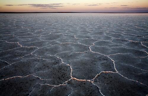 Mudflats at sunrise, Lake Eyre South, South Australia, 2006 / Trevern Dawes
