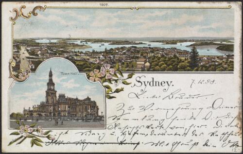 Sydney Harbour views and the Town Hall, Sydney, 1898