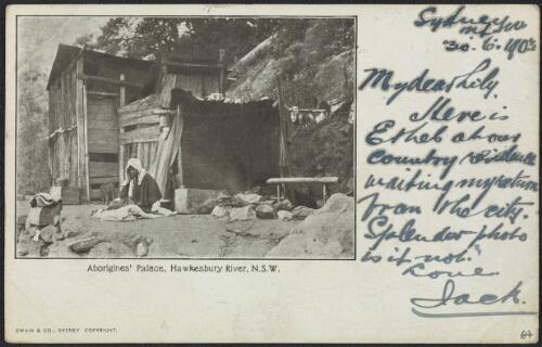 Aboriginal dwelling place, Hawkesbury River, New South Wales, 1903, 1