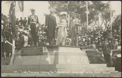 Lady Denman naming the Federal city 'Canberra', 12 March, 1913 / Howard & Shearsby
