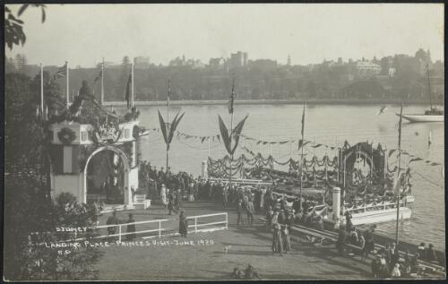 Landing place decorated to welcome Prince of Wales on his visit to Sydney, New South Wales, 1920