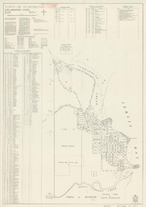 Town of Huskisson and adjoining lands : parish - Curranbene, county - St. Vincent, land district - Nowra, shire - Shoalhaven / printed & published by Dept. of Lands