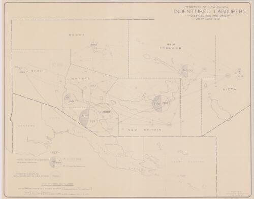 Territory of New Guinea indentured labourers distribution and origin (as at June 1938) / prepared by Directorate of Research L.H.Q. 22 Dec 43