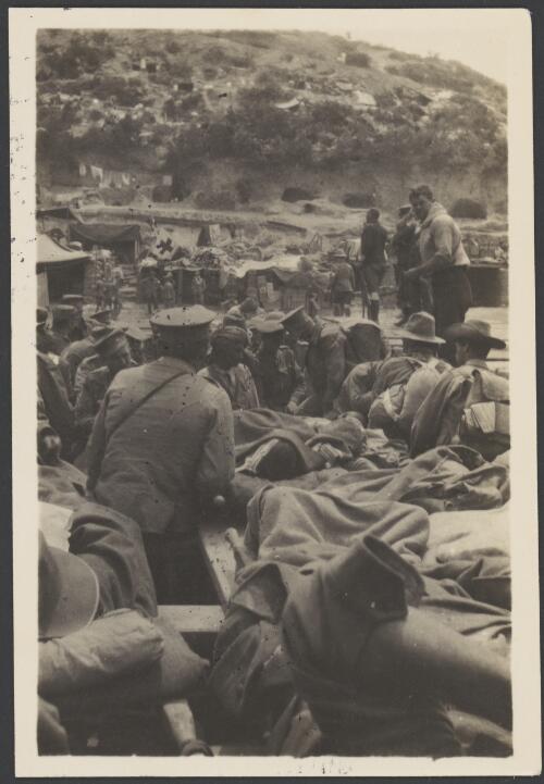 Troops resting on the shore, Gallipoli Peninsula, Turkey, probably 1915
