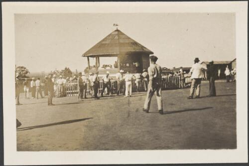 Sunday afternoon at the band rotunda in the main compound, Holsworthy Internment Camp, Holsworthy, New South Wales, probably 1918 / S.C. Calderwood