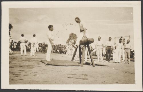 Athletic display on a pommel horse, Holsworthy Internment Camp, Holsworthy, New South Wales, November 1918 / S.C. Calderwood