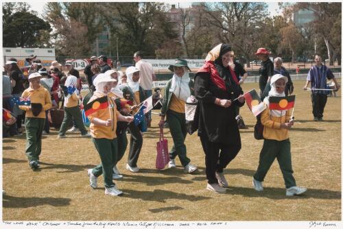 Children and a teacher from the King Khalid Islamic College of Victoria joining The Long Walk, Melbourne, Victoria / Joyce Evans