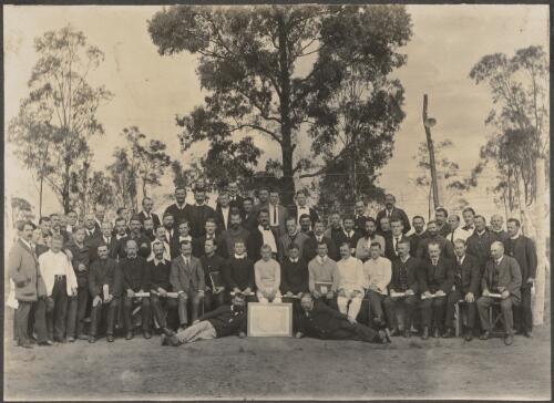 Group portrait of internees of the Gesangverein musical organization at Holsworthy Internment Camp, near Liverpool, New South Wales, approximately 1915 / Carl Schiesser