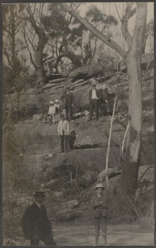 Portrait of a German family standing on hillside, Parramatta, New South Wales / Carl Schiesser
