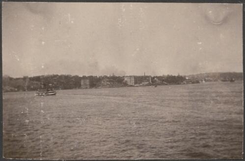 A steamboat in the harbour and buildings in the background, Sydney, approximately 1914 / Carl Schiesser