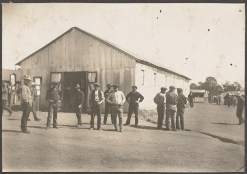 Internees gathered outside work shed at Holsworthy Internment Camp, near Liverpool, New South Wales, approximately 1916 / Carl Schiesser