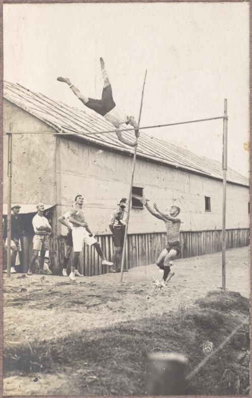 Man pole vaulting at the internment camp at Holsworthy, New South Wales, 1918 or 1919, 1 / Carl Schiesser