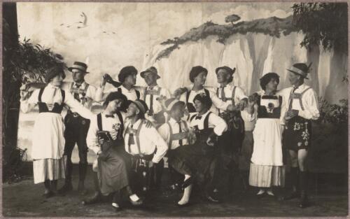 Theatre group in costume at the internment camp at Holsworthy, New South Wales, 1918 or 1919 / Carl Schiesser