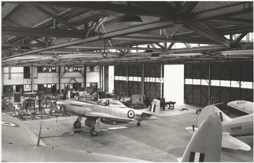 Mustang airplane in hangar 3AD at the RAAF Base Amberley, Queensland, 1951 / Douglas Thompson