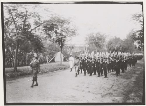 Men of the Navy leading the march of the Australian Naval and Military Expeditionary Force through Rabaul, after the hoisting of the Union Jack, 13 September 1914