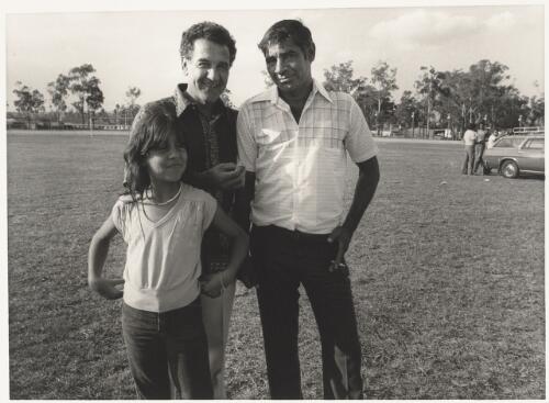 Charles Perkins with his daughter Rachel and Bobby McCloud at the National Aboriginal Country Western Music Festival, Blacktown, New South Wales, 1982 / Juno Gemes