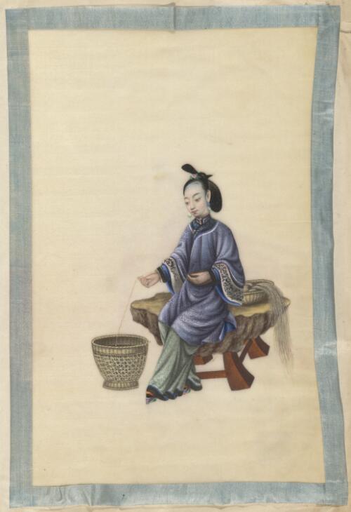 [Fang zhi yu zhen xian. Lü xian = Women engaged in spinning and needlework. Smoothing silk thread]