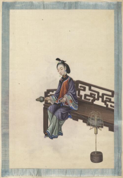 [Fang zhi yu zhen xian. Jie si = Women engaged in spinning and needlework. Twirling silk thread]