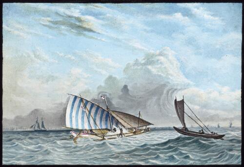 Malay trading proa in the Straits of Madura near Java, ca. 1856 [transparency] / T. Baines