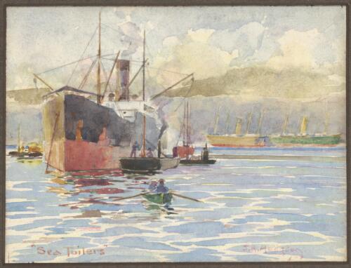 A moored merchant ship, Australia, 1909 / J. H. Hodgson