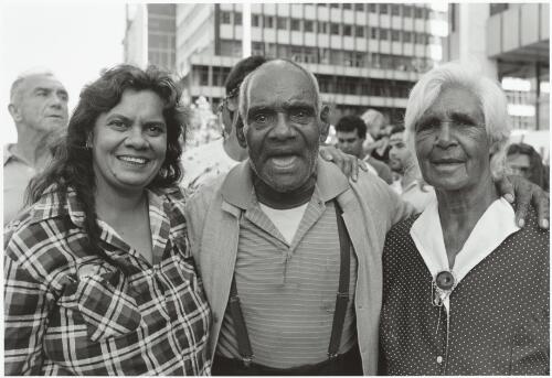 Barbara Flick with friends at a rally in Macquarie Street, Sydney, 1989 / Mervyn Bishop