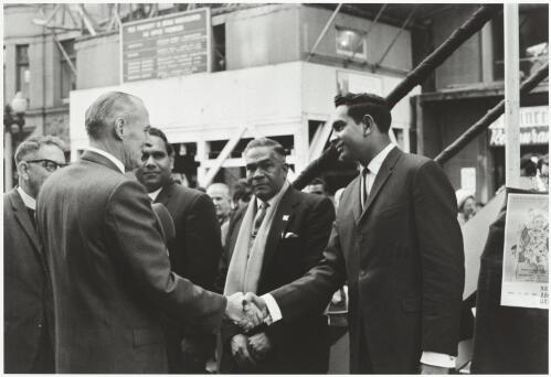 Harold Blair, Bert Groves and Jimmy Little at the National Aborigines Day, Martin Place, Sydney, 1963 / Mervyn Bishop