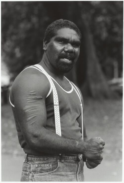 Aboriginal Australian Gerard Rice at the Rally, Sydney, 1989 / Mervyn Bishop