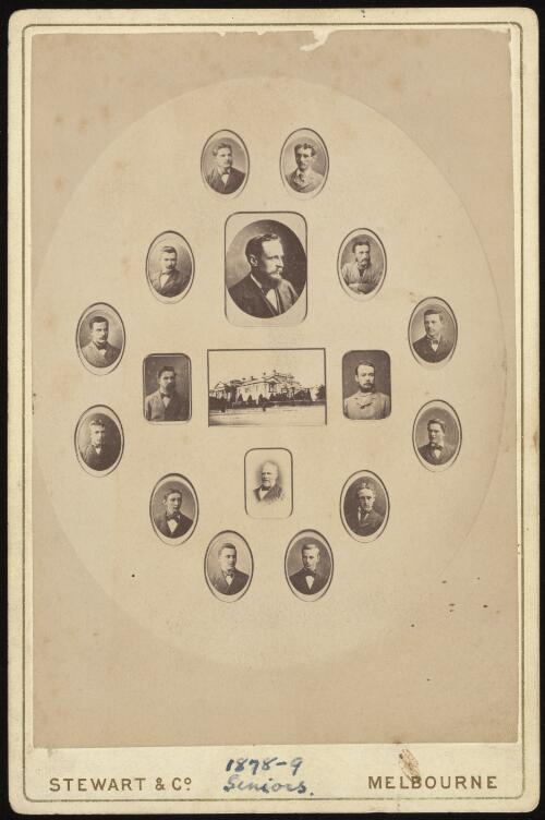Students and staff at Melbourne Teachers' Training College, Melbourne, 1879 and 1880