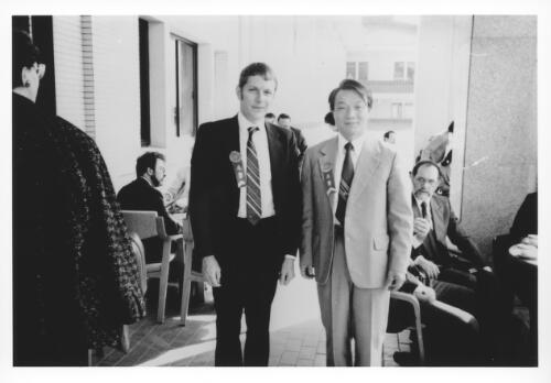 Mr Du Ke, Director, Bureau of Library Administration, Ministry of Culture, China, and Andrew Gosling, NLA, at opening of National Library of China, 6 October 1987 [picture]
