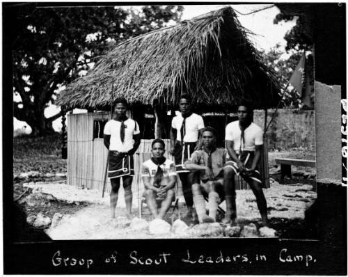 Group of scout leaders in camp, Nauru, approximately 1930s