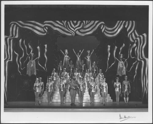 Jill Perryman (centre) with female chorus in the J.C. Williamson production of Funny Girl, Act II, Scene 4, The Follies 1920, "Rat-tat-tat-tat" song, 1966] [picture]/ John Hearder