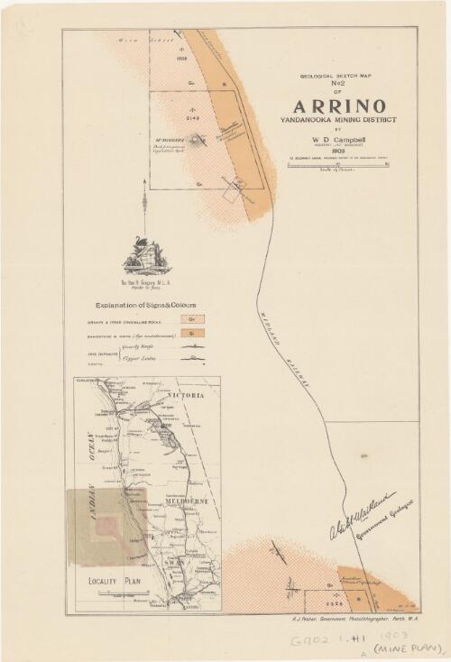 Geological sketch map of Arrino, Yandanooka Mining District. No. 2 [cartographic material] : 1903, to accompany Annual Progress Report of the Geological Survey / by W.D. Campbell