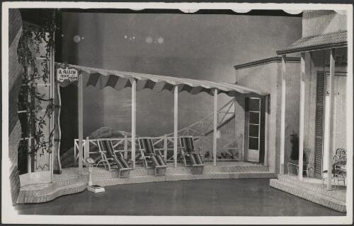 Stage set for the J.C. Williamson production of Let's face it, act I, scene 1,the Alicia Allen milk farm on Long Island, 1943 [picture] / S.J. Hood