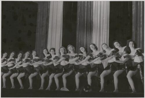 Line of dancing girls in the J.C. Williamson production of Let's Face It, 1943, [5] [picture]