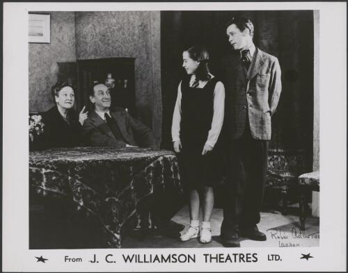 J.H. Roberts (second from left) and three other actors in London production of Fly away Peter, 1947 or 1948 [picture] / Robin Adler
