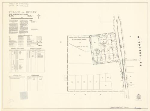 Village of Gurley and adjoining lands [cartographic material] : Parish - Burranbah, County - Courallie, Land District - Moree, Shire - Boolooroo / printed & published by Dept. of Lands Sydney