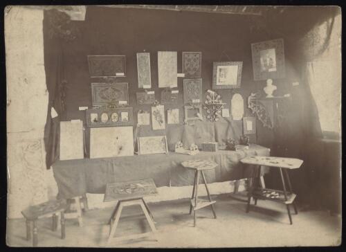 Students woodcarvings on display, Sydney?, approximately 1890