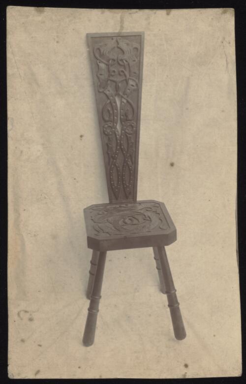 Students spinning chair woodcarving on display, Sydney?, approximately 1890