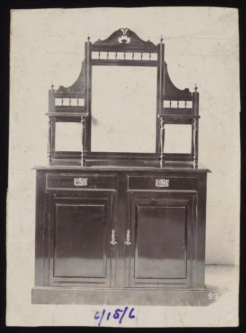 Wood carved sideboard with two doors, Sydney?, approximately 1895
