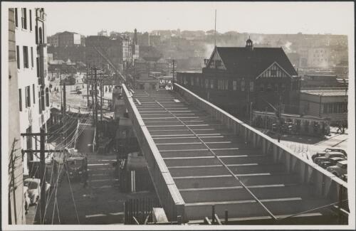 Circular Quay railway from Macquarie Street, looking west, 30 May 1947 [picture] / Photograph by John Buckland