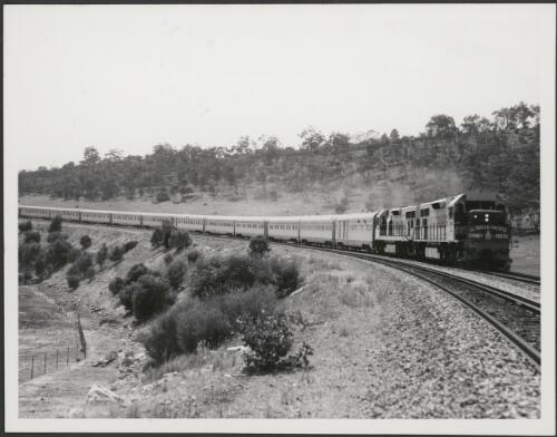 The "Indian-Pacific" in Avon Valley near Perth, Western Australia 1970 [picture] / John L. Buckland