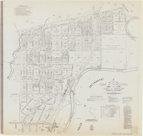 Map of the town of Liverpool [cartographic material] : Parish of St. Luke, County of Cumberland, Metropolitan Land District / compiled, drawn & printed at the Department of Lands