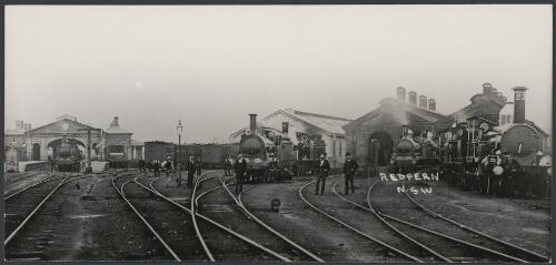 Old Sydney locomotive depot showing four locomotives, Redfern [picture]