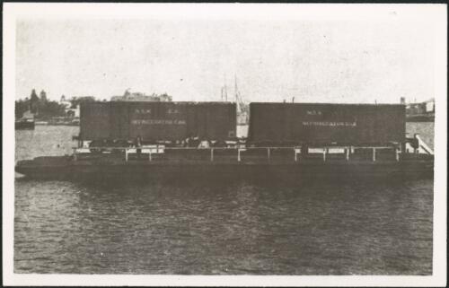 Punt transporting railway wagons across Sydney Harbour to warehouse at Kirribilli [picture]