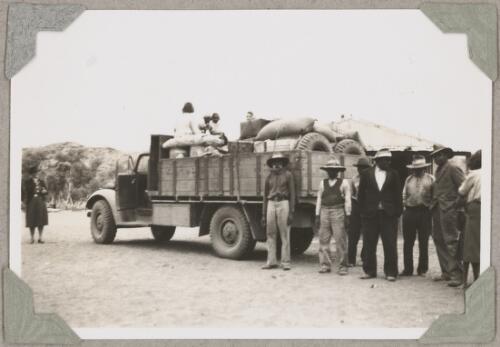 Six Aboriginal men standing behind a truck at Jay Creek, Northern Territory, ca. 1946 [picture]