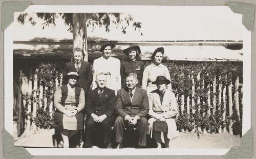 Group portrait of three unidentified men and five unidentified women, Hermannsburg, Northern Territory, ca. 1946 [picture]