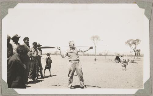 Pastor Gross throwing a spear at Haasts Bluff, Northern Territory, ca. 1946 [picture]